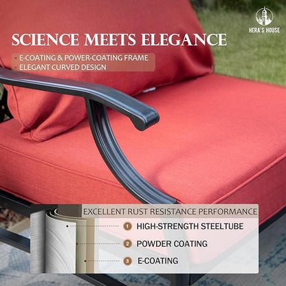 HERA'S HOUSE 5 Pieces Patio Furniture Set, 2 x Rocking Chair, 2 x Ottoman, 1 x 3-Seat Sofa, All Cushioned 7 Seats Metal Outdoor Conversation Set for Lawn Garden Backyard