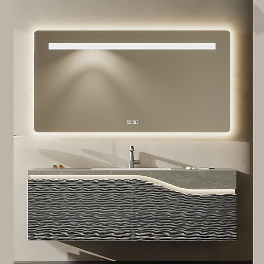 40in Elegant Modern Luxury Bathroom Vanity with Sink - Wall Mounted Solid Wood Cabinet & Smart LED Defogging Mirror | Single Sink Bathroom Cabinets