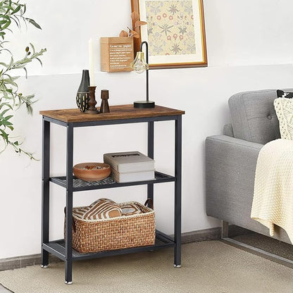 VECELO Tall End Side Tables,30" Height Nightstand with 3-Tier Storage Shelf for Bedroom Living Room, Easy Assembly,Industrial Style, Brown