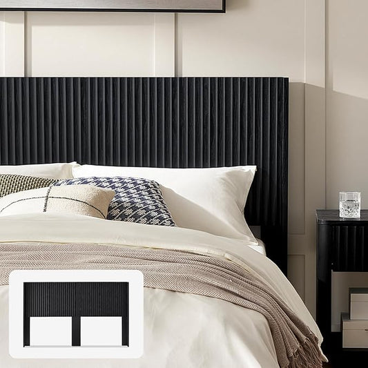 mopio Brooklyn 80.8" Headboard Only, Wood Headboard, Modern Farmhouse, Boho, Wall Mount, Fluted Panel, Wingback Design (Black Oak, King)