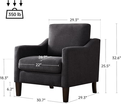 VKNOW Mid Century Modern Accent Chair, Upholstered Living Room Chairs Armchair for Bedroom, Comfy Reading Accent Chairs with Wood Legs for Living Room (1, Dark Grey)