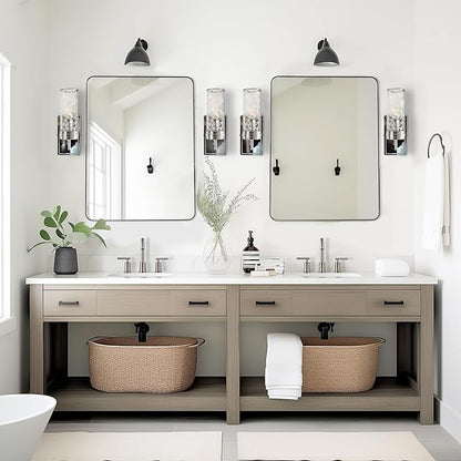 ANDY STAR Brushed Nickel Mirror for Bathroom, 22"x30" Silver Metal Frame Wall Mirror, Rectangular Stainless Steel Rounded Corner