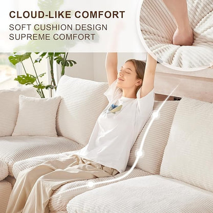 143" Cloud Sectional Couch, Boneless couches for Living Room, 7 Seater Large Modular Sectional Sofa with Deep Seat, Comfy Soft Cushions, No Assembly, Beige