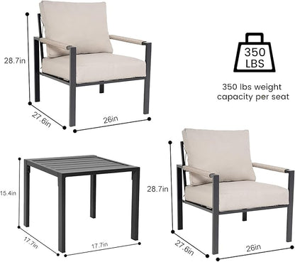 Sundale Outdoor 3 Pieces Patio Rattan Furniture Set, All-weather Metal Outdoor Conversation Set with 6 Inch Cushions and Coffee Table, Outdoor Sofa Set for Garden, Backyard, Porch, Balcony, Light Grey