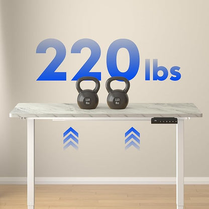 FLEXISPOT E3 Dual Motor Electric Standing Desk 55x28 Inch Whole-Piece Board Height Adjustable Electric Sit Stand Desk (White Frame + Marble Grey Desktop, 2 Packages)