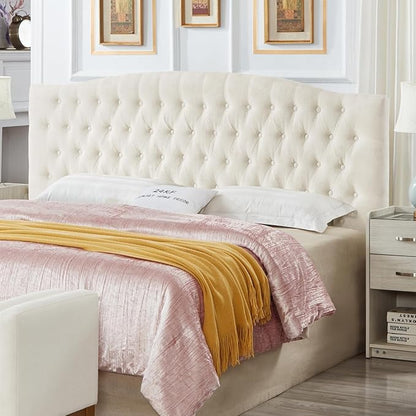 24KF Boucle Upholstered Tufted Button King Headboard and Comfortable Fashional Padded King/California King Size headboard,6025-K-Boucle-Ivory
