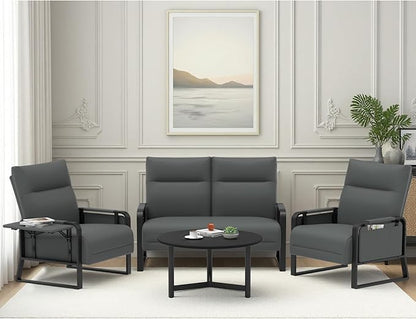 Modular Cloud Sectional Couches for Living Room, Faux Leather Loveseat & Accent Chairs Set of 2, Upholstered Sectional Sofa Set for Office, Gray