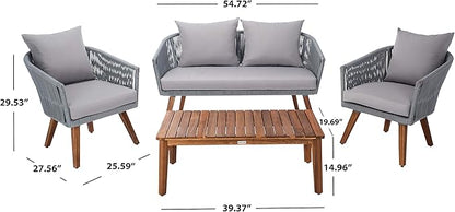 SAFAVIEH PAT7072A Outdoor Velso Rope 4-Piece Seat Cushions and Pillows Included Patio Set