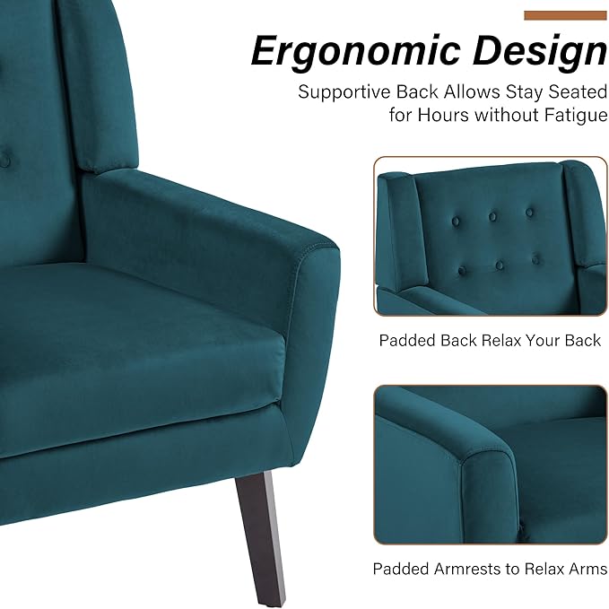 Lumibee Accent Chairs Set of 2, Velevet Fabric Armchairs for Living Room, Comfy Upholstered Arm Chairs Tufted for Indoor Bedroom Office Room (Blue Velvet)