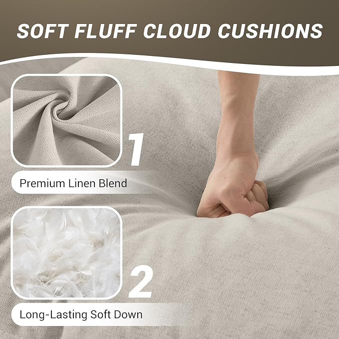82” Modular Sectional Sofa, Comfy Down Fill Cloud Couch with Movable Ottoman, L Shaped Modular Small Couch with Washable Cover, Sectional Couches for Living Room Small Apartments, Light Gray