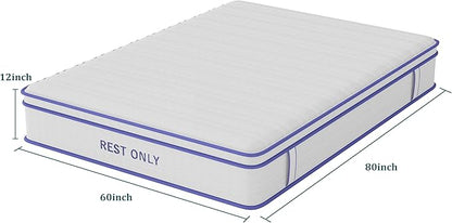 Queen Mattress 12 Inch, Rest Only Queen Hybrid Mattress in a Box, Memory Foam & Individually Wrapped Coils Pocket Spring for Motion Isolation and Pressure Relief, Medium Firm