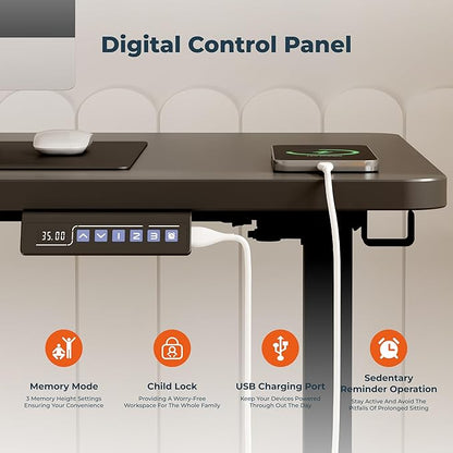 Standing Desk, Large Stand Up Desks, 71x31 Inches Electric Sit Stand Desks , Adjustable Height Computer Table Charging USB Port&Sedentary Reminder for Home Office with Splice Board (Black)