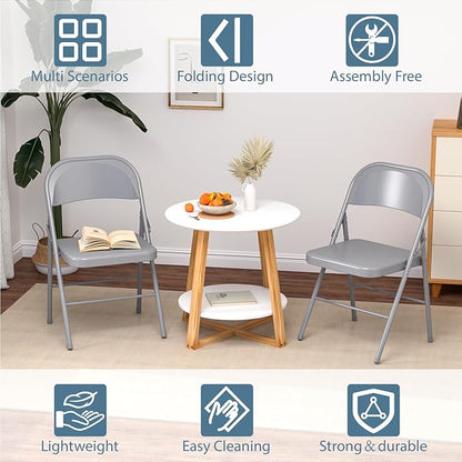 V&LX 4-Pack Double Hinged Chair 30" Metal Folding Steel Chairs Foldable Chair 4 Pack for Wedding Office Meeting Party Patio Outdoor Events, Set of 4,Grey