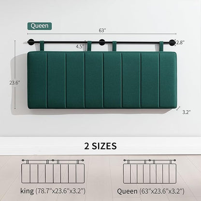 UEV Queen Headboard Only, Wall Mounted Hanging Upholstered Bed Head Board, Modern Vertical Channel Design of Fine Linen, Elegant Dark Green Fluted Headboard for Bedroom (Dark Green, Queen Size)