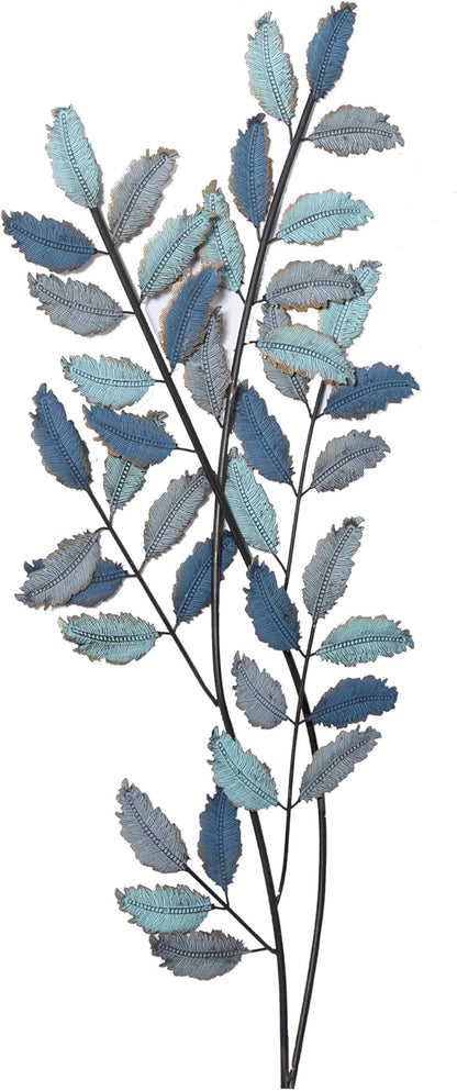 Deco 79 Metal Leaf Home Wall Decor Wall Sculpture with Gold Accents, Wall Art 15" x 1" x 32", Blue
