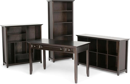 SIMPLIHOME Amherst Desk - 54-Inch Wide Solid Wood Writing Desk in Hickory Brown, Transitional Home Office Computer Table for Workspace or Study with 2 Drawers and Flip-Down Keyboard Tray