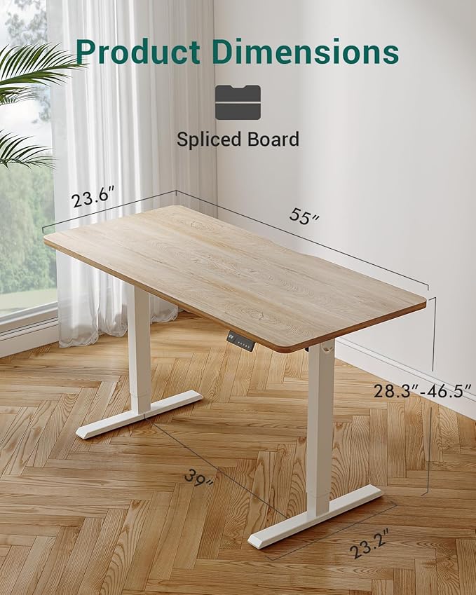 CubiCubi Electric Standing Desk 55 x 24 Inches, Height Adjustable Sit to Stand Desk, Home Office Computer Desk with Splice Board, Maple