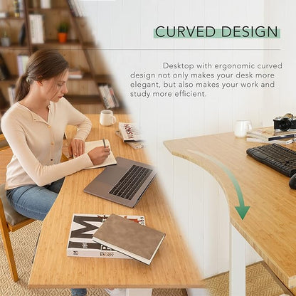 FlexiSpot E6 Bamboo 3-Stage Dual Motor 72 x 30 Electric Standing Desk Sit Stand Up Desk, Holds 220 lbs, Adjustable Height w/ Memory Presets, Solid Bamboo Curved Desktop & White Frame, Ships in 2 Boxes