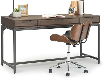 SIMPLIHOME Banting Desk - 60-Inch Wide Solid Hardwood and Metal Writing Desk in Walnut Brown, Modern Industrial Home Office Computer Table for Study with 2 Drawers and Flip-Down Keyboard Tray