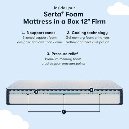 Serta Sleeptrue Firm 12" Full Memory Foam Mattress in a Box, Cooling, Breathable, and Pressure Relieving - 100 Night Trial, CertiPUR-US Certified and 10 Year Limited Warranty