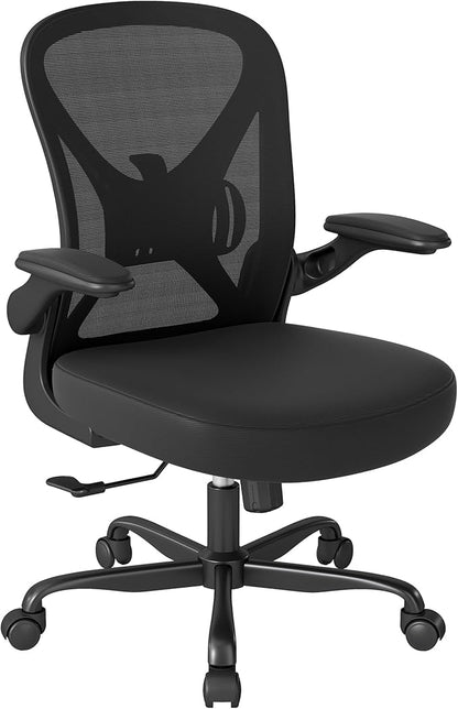 ZZH Ergonomic Office Chair Set of 6 with Adjustable Lumbar Support, Mesh Home Office Desk Chair with Wheels and Flip-up Arms, Black