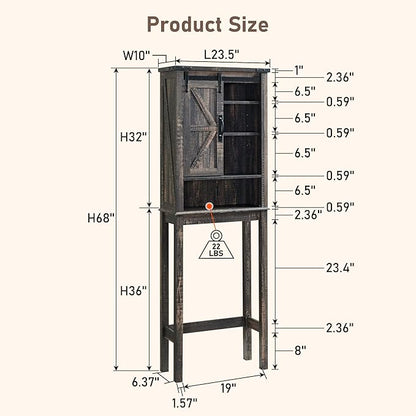RedLemon Farmhouse Over The Toilet Storage Cabinet Set of 2, 68" Tall with Sliding Barn Doors & Adjustable Shelves, Rustic Above Toilet Storage Cabinet, Dark Rustic Oak