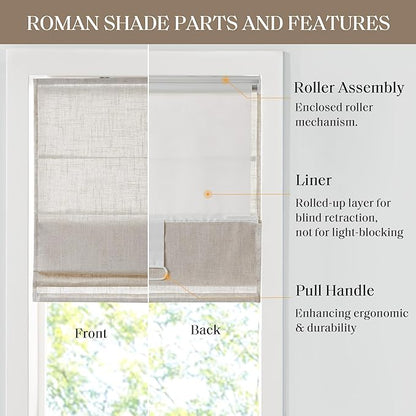 Madison Park Kyler Cordless Roman Shades - Single Panel, Lightweight Linen Blend Fabric, Natural Design, Easy Installation, Light Filtering Window Blind, Bedroom, Living Room Decor 34"W x 64"H Natural