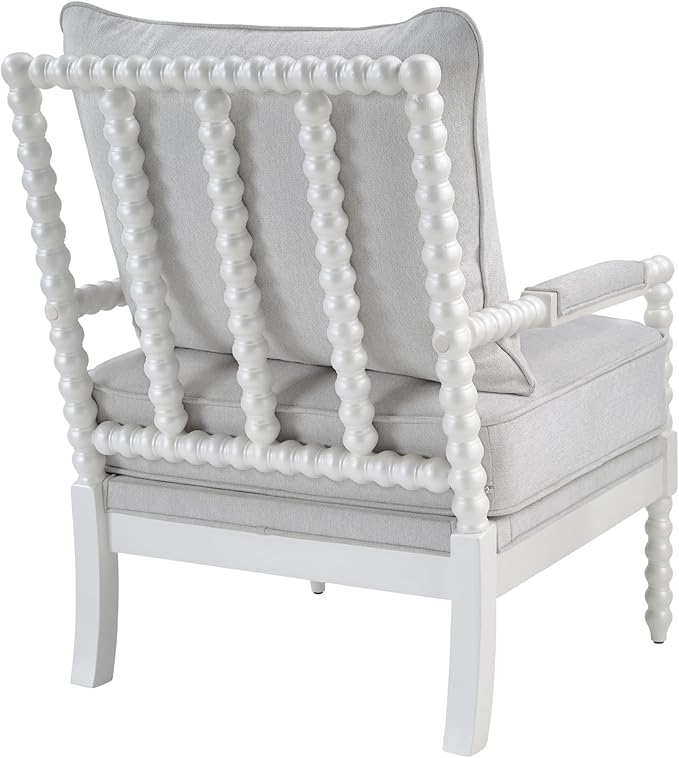 Morden Fort Linen Fabric Spindle Accent Chair with Wood Frame, French Style Accent Chairs with Padded Spring Seat and Armrest Pads, Brushed Base for Living Room Bedroom Farmhouse Office Balcony