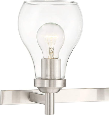 Possini Euro Design Danvers Modern Wall Mount Light Brushed Nickel Silver Hardwired 21" Wide 3-Light Fixture Clear Glass Globe Shade for Bathroom Vanity Mirror House Home Room Decor