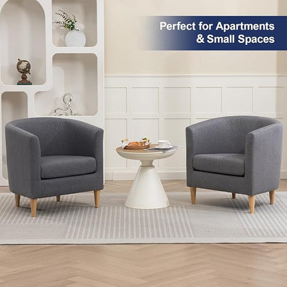 Accent Barrel Chair Set of 2, Modern Comfy Living Room Chairs with Armrest Small Reading Chair with Cozy Soft Padded for Bedroom Reception Room Cafe, Grey