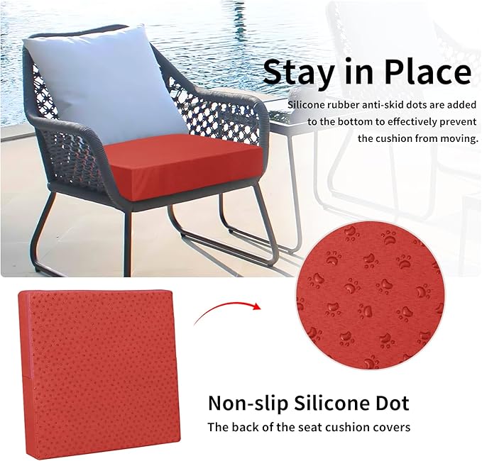 Easy-Going Waterproof Patio Cushion Covers 20x18x4 inch 4 Pack Replacement Non-Slip Outdoor Seat Cushion Slipcover with Zipper. Terra Red