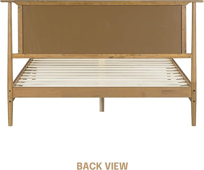 NTC Ruby Wooden Bed Frame with Headboard and Natural Rattan, Solid Oak/Rubber Wood Foundation with Silent Slats, 1000 Lb Capacity, Effortless Assembly Queen - Teak Look