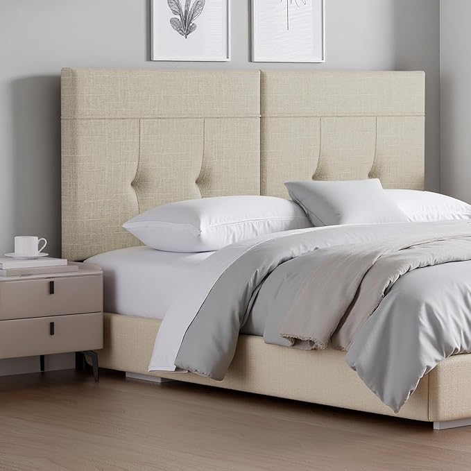 Queen Headboard Only with Adjustable Metal Legs, Faux Leather Upholstered Headboard Queen Size, Modern Stylish Headboard with Sunken Dot Design, Sturdy Bed Headboard for Bedroom, Linen