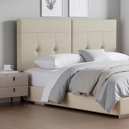 King Headboard Only with Adjustable Metal Legs, Faux Leather Upholstered Headboard King Size, Modern Stylish Headboard with Sunken Dot Design, Sturdy Bed Headboard for Bedroom, Linen