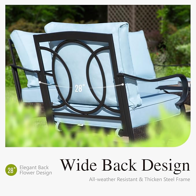 Sophia & William Extra Large Outdoor Patio Swivel Sofa Chairs Set 2 PCS Heavy-Duty Metal Porch Furniture with High Back & Deep Seating Area, 5.5" Thicken Cushions for Deck, Lawn, Outside (Blue)