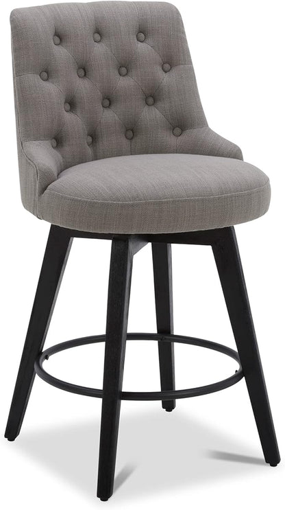 Watson & Whitely Counter Height Bar Stools Set of 3, Performance Fabric Upholstered Modern Swivel Barstool with Back, Solid Wood Legs, 26" H Seat, Flint Grey