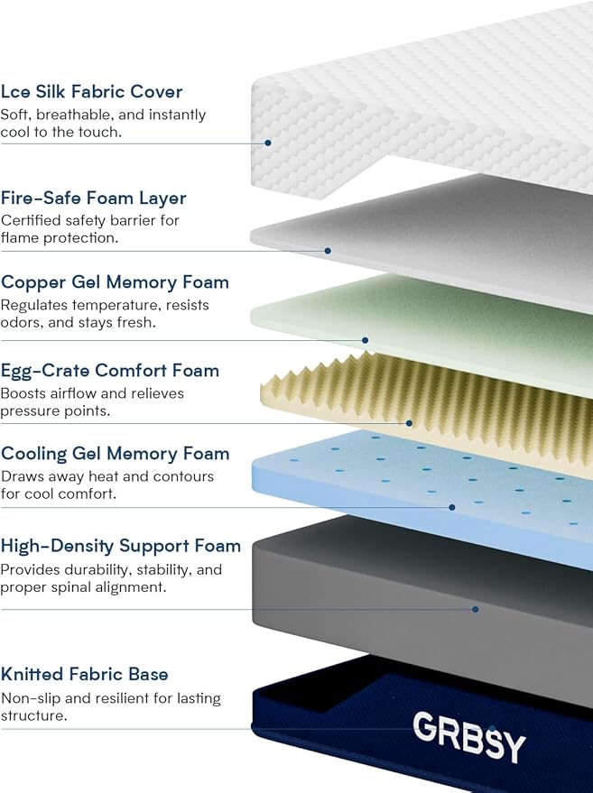 Firm King Size Mattress, 14 Inch Cooling Gel Memory Foam Mattress, Back Pain Relief, Cooling Ice Silk Cover, Bed Mattress in Box, CertiPUR-US Certified