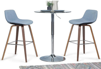 SIMPLIHOME Randolph Mid Century Modern 28 inch Bentwood Counter/ Bar Height Stool (Set of 2) in Denim Grey Linen Look Fabric for the Dining Room and Kitchen