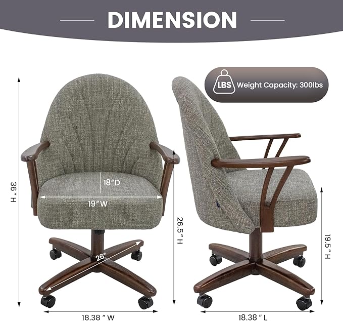 Chromcraft Set of 2 Swivel Tilt Chairs, Luxe Wooden Arm All-Metal Pedestal Base Chairs with Wheels for Kitchen