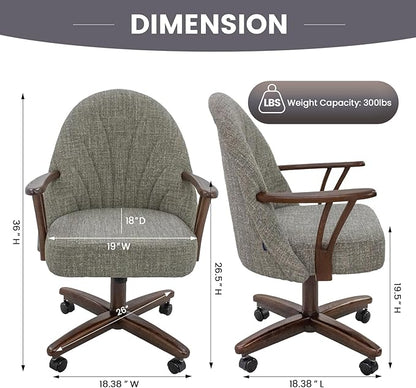 Chromcraft Swivel Tilt Chairs, Luxe Wooden Arm All-Metal Pedestal Base Chairs with Wheels for Kitchen