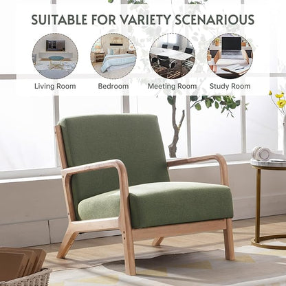 ANJ ANJHOME Mid Century Modern Accent Chairs Set of 2, Comfy Fabric Reading Chair with Solid Wood Frame, Easy Assembly Armchair for Living Room Blackish Green 2