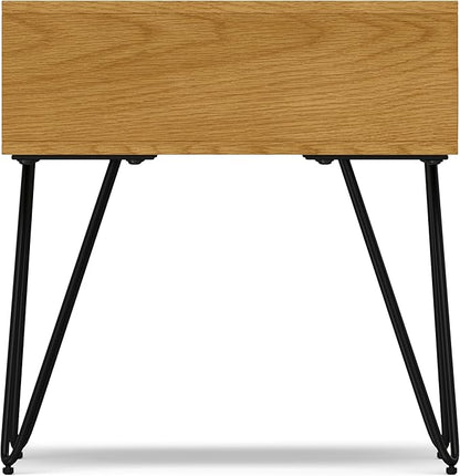 SIMPLIHOME Hunter Industrial 22 inch Wide Metal End Table in Oak Veneer for The Living Room and Bedroom