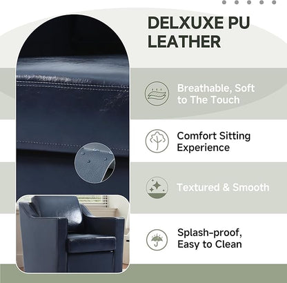 UIXE Faux Leather Swivel Accent Chair Set of 2, Upholstered Arm Chair for Living Room, Modern Club Armchair Comfy Single Sofa Bedroom Reading Seat with Lumbar Pillow - Navy Blue