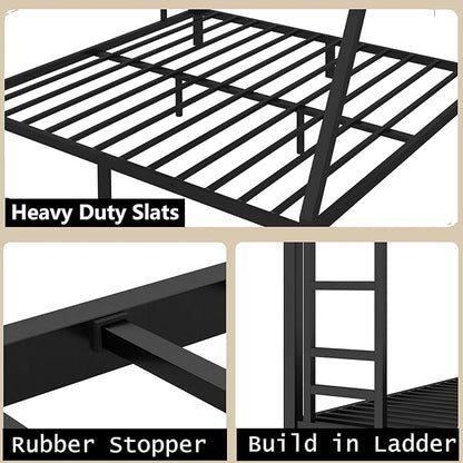 Bellemave Queen Over King Bunk Bed for Adults, Queen Over King Bunk Beds Frame with 2 Side Ladder and Full Length Guardrail, Easy Assemble Bunkbeds, Noise Reduced, Mattress Not Included, Black