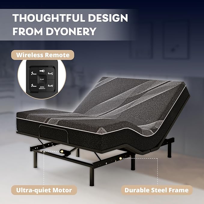 Queen Adjustable Bed Base Frame with Wireless Remote + 12 Inch Queen Gel Memory Foam Mattress Bed in a Box, Head and Foot Incline, Zero Gravity, Fiberglass Free, 80" × 60"
