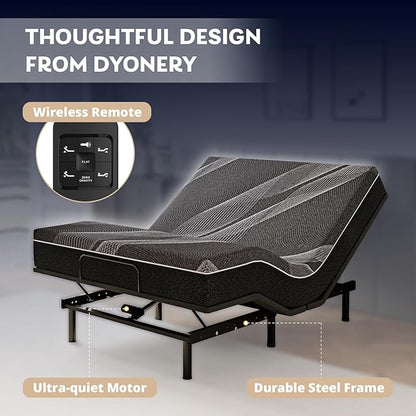 Queen Adjustable Bed Base Frame with Wireless Remote + 12 Inch Queen Gel Memory Foam Mattress Bed in a Box, Head and Foot Incline, Zero Gravity, Fiberglass Free, 80" × 60"