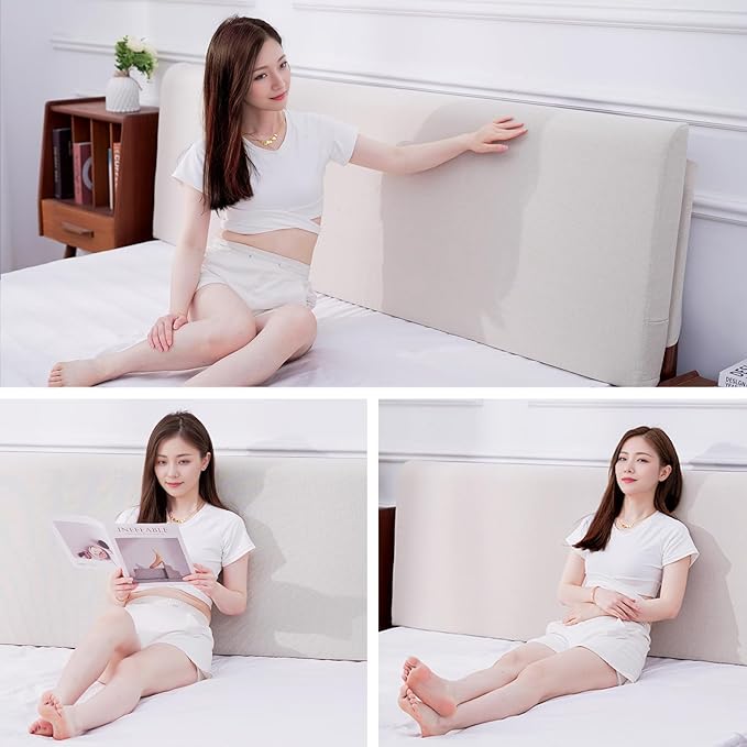 Upholstered Queen Headboard, No Tools Needed, Wall Mounted Headboard with Removeable Washable Linen, Multi-Functional Backrest (Beige)