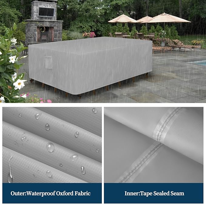Easy-Going Rectangle Patio Furniture Cover Waterproof Outdoor Dining Table and Chair Cover Anti-UV Outside Sectional Sofa Set Covers (88"L x 58"W x 28"H, Grey)