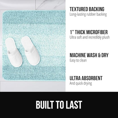 GORILLA GRIP Ultra Soft Plush Bathroom Rugs with Textured Rubber Backing, Absorbent Quick Dry Bath Mat, Machine Washable Shower Mats, Home Décor Accessories Bathmat Rug Essentials, 30 x 18 Light Blue