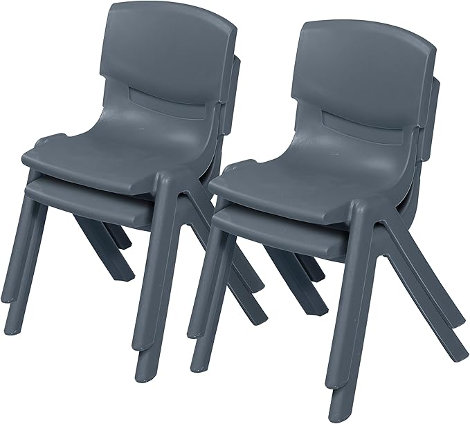 Stackable School Chairs, 12", Kids Furniture, Grey, 4-Pack